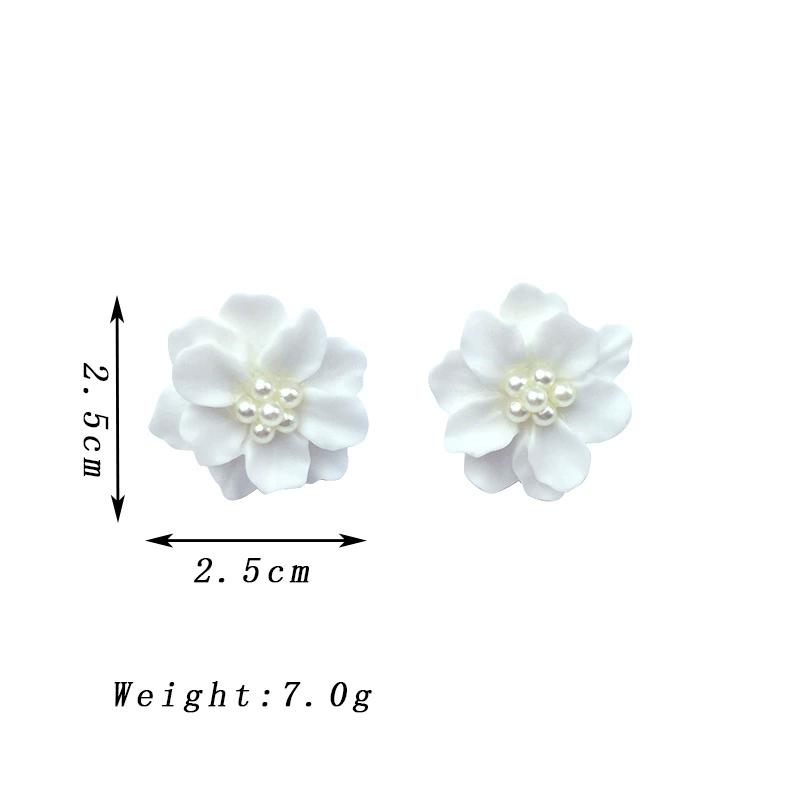 Double Layer Petal Imitation Pearl Flower Stud Earrings for Women Wedding Party White Pink Yellow Acrylic Ear Jewelry