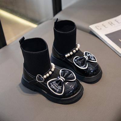 Girls Socks Boots Kids Ankle Boots with Bow-knot Fashion Elegant Glossy UK Uniform Children School Princess Boots Anti-Slippery