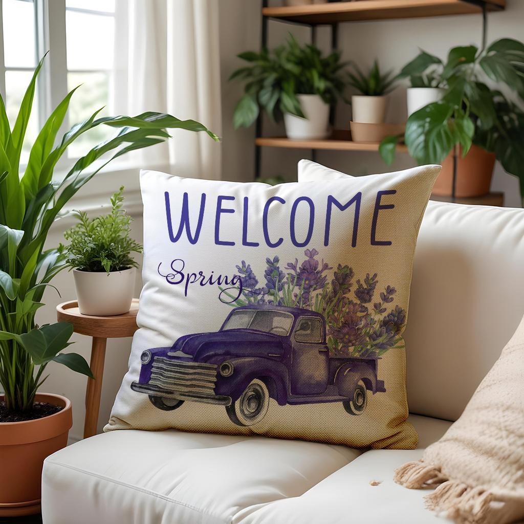 New Spring Lavender Pillow Case Combination Linen Print Floral Pillow Case Home Sofa