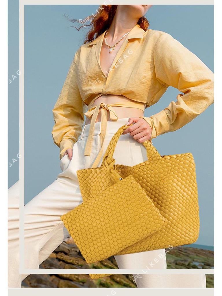 New 2022 Large Capacity PU Woven Tote Bag - Trendy Cross-Border Business & Casual Mother-Child Handbag