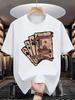 Men'S Casual Crew Neck T-Shirt with Playing Card Graphic,  Knit Fabric, Slight Stretch, Regular Fit, Summer Top for Daily Wear