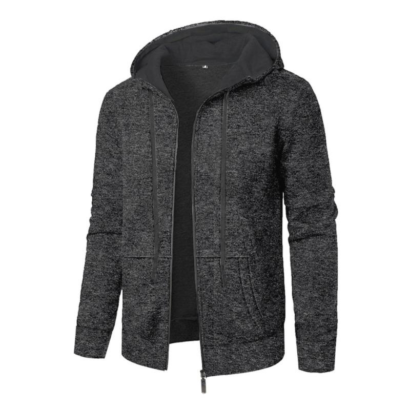 Men S Casual Jacquard Hooded Cardigan Sweatshirt Long Sleeve
