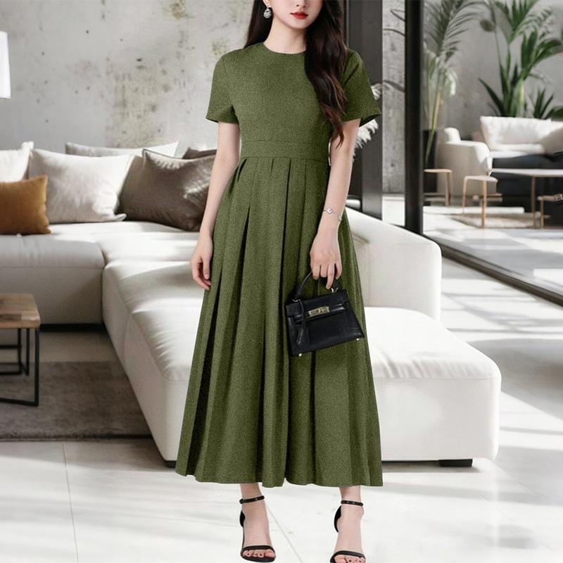 ZANZEA Damen Lässig Rundhals Sommer Kurzarm Elegantes Kleid