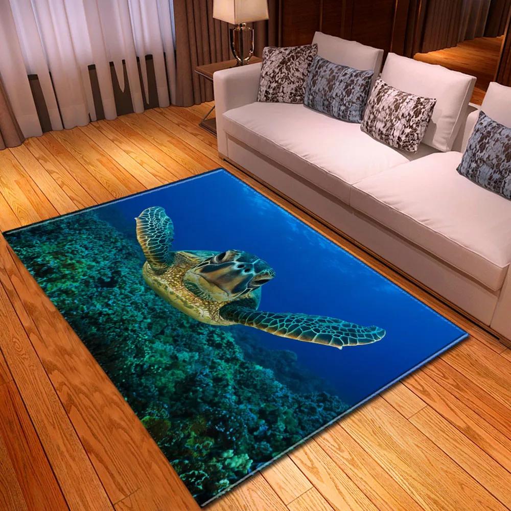 Sea Turtle 3D Print Large Carpet Marine Animal Series Area Rugs Living Room Non-slip Mat Home Decorative Kids Play Bedroom Rug