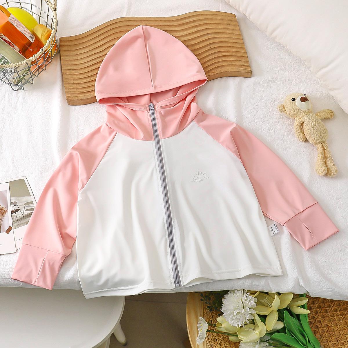 

Children s Sunscreen Clothes Summer Girls Thin Ice Silk Anti UV Boys Hooded Sunscreen Jacket Children s Clothing 150cm рожевий