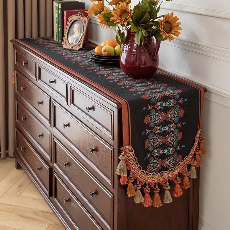 Retro table flag tablecloth premium TV cabinet shoe cabinet cover towel fringed pendant dining table flag cloth coffee table cover cloth