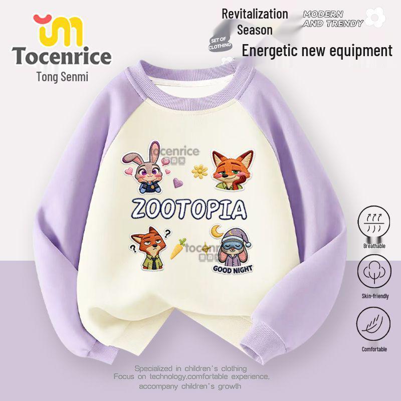 Zootopia Girls' Raglan Sleeve Sweatshirt - Trendy Autumn/Winter Loose Fit Round Neck Top for Kids