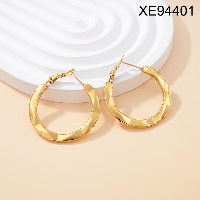 Geometric Embossed Titanium Steel Stud Earrings for Women