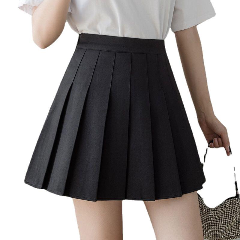 Women's Khaki Pleated A-Line Skirt - High Waist, Plus Size, School Style, Slim Fit, Autumn/Winter, Short Length.