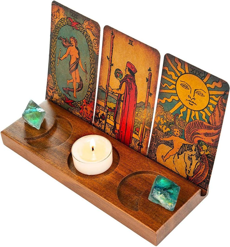 Wooden Tarot Card Stand Holder With Message Notes For Desk Decor