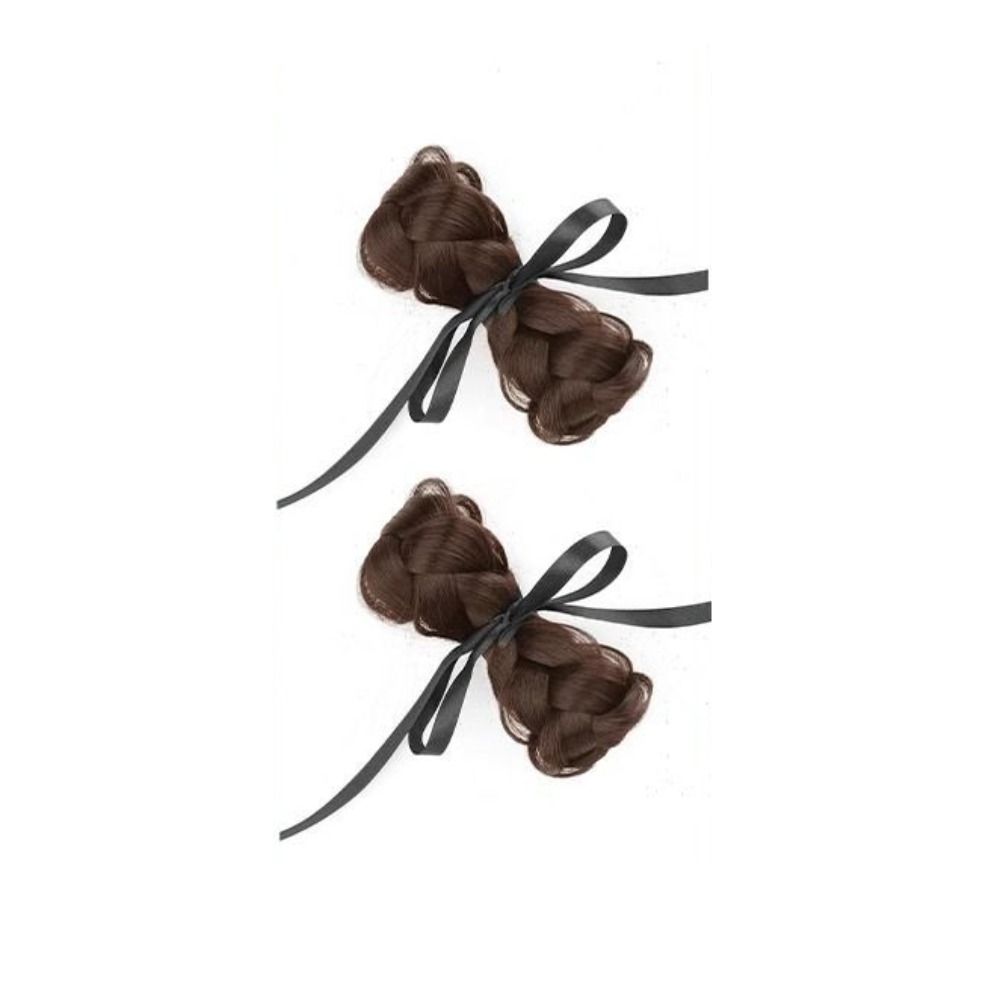 Fake Hair Braided Chignon Ribbon Bow Hair Clip Bun Sweet Hair Donut Bun  Girls