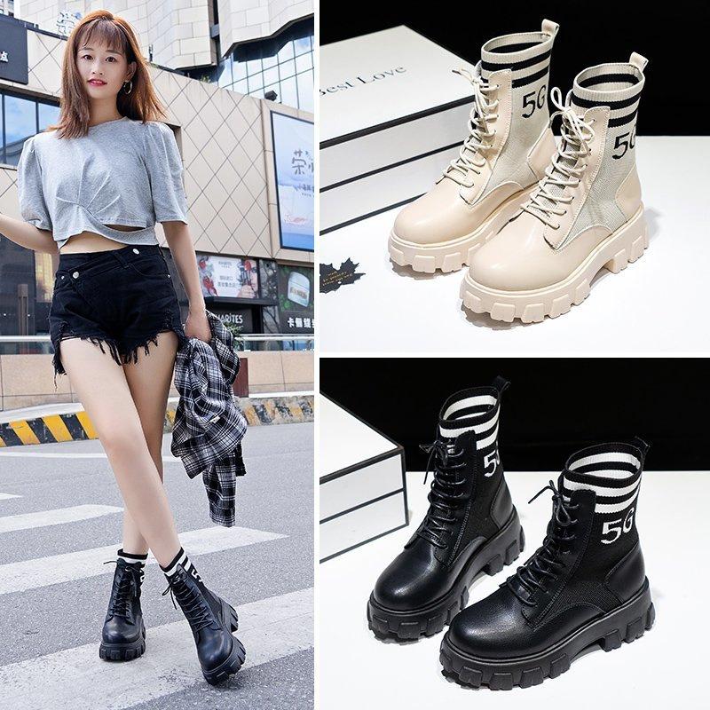 Women's Platform Motorcycle Boots Women Gothic Chunky Punk Woman Black Cool Metal Buckle Ankle Female Lace Up Plus Size 35-43202