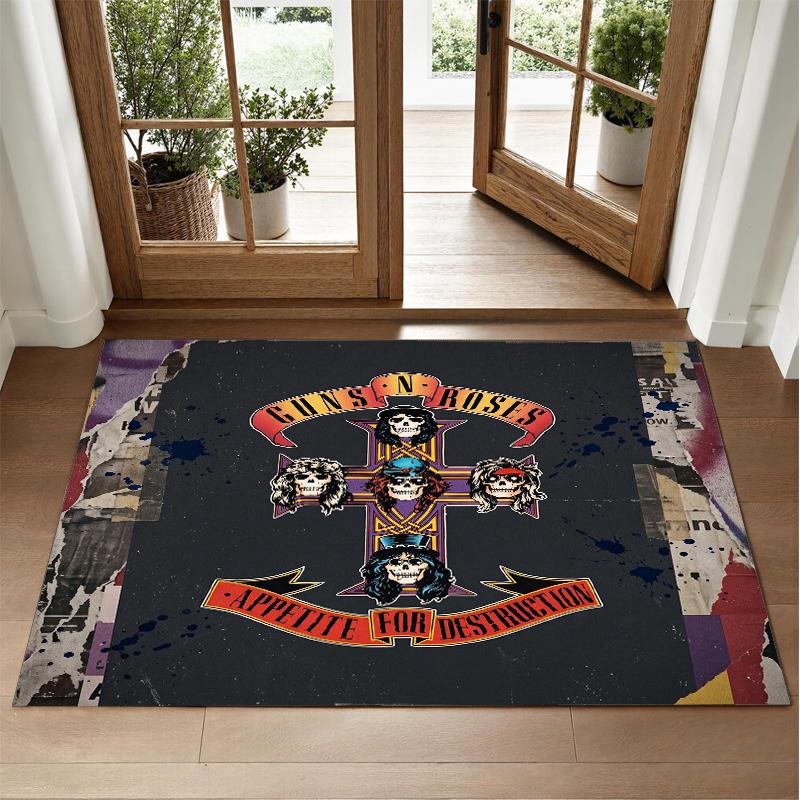 Guns N’ Roses Design Crystal Velvet Rug Soft Decorative Mat for Bedroom Entrance