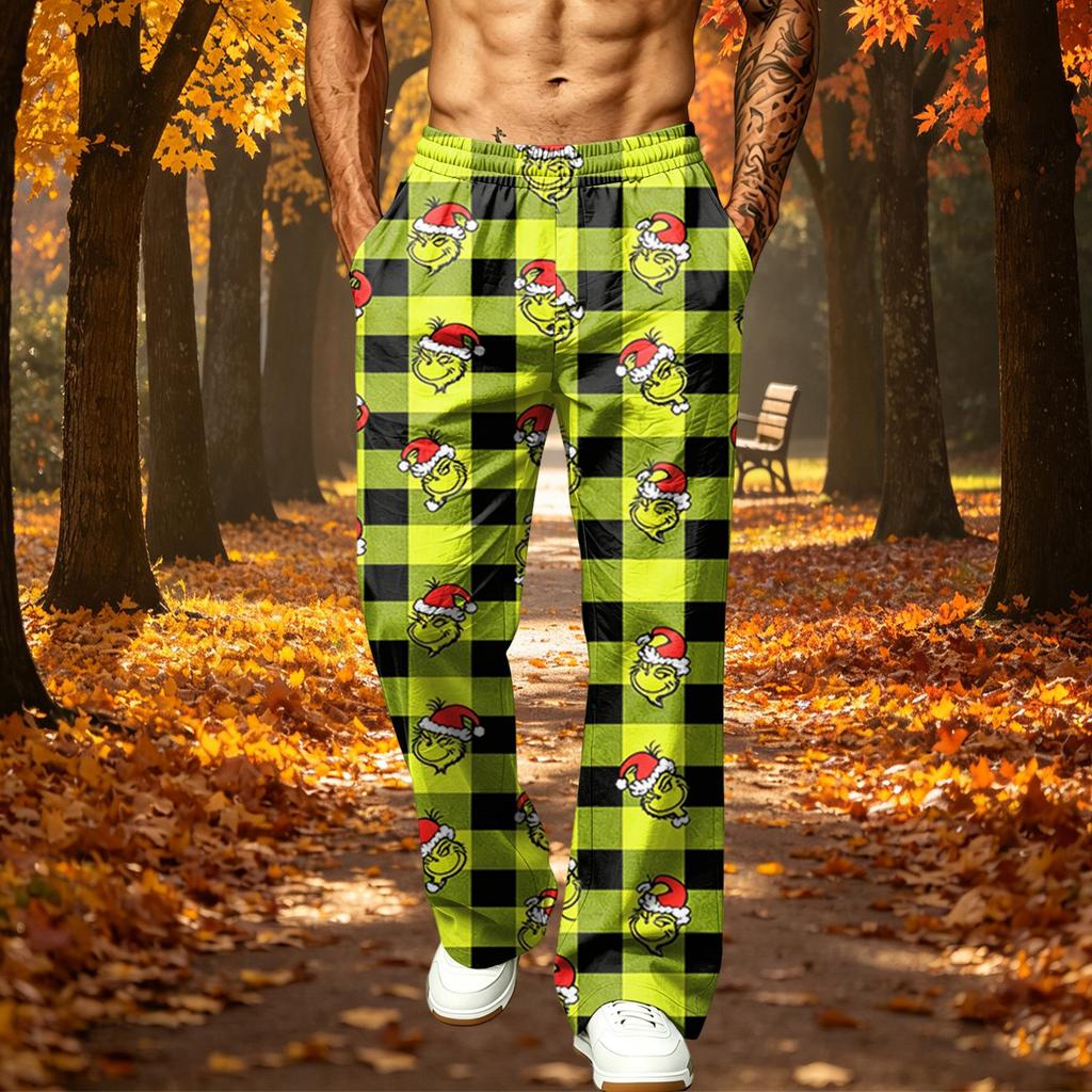 Herren Christmas Print Jogginghose Locker sitzende Jogginghose mit Taschen Sportliche Freizeit Hose