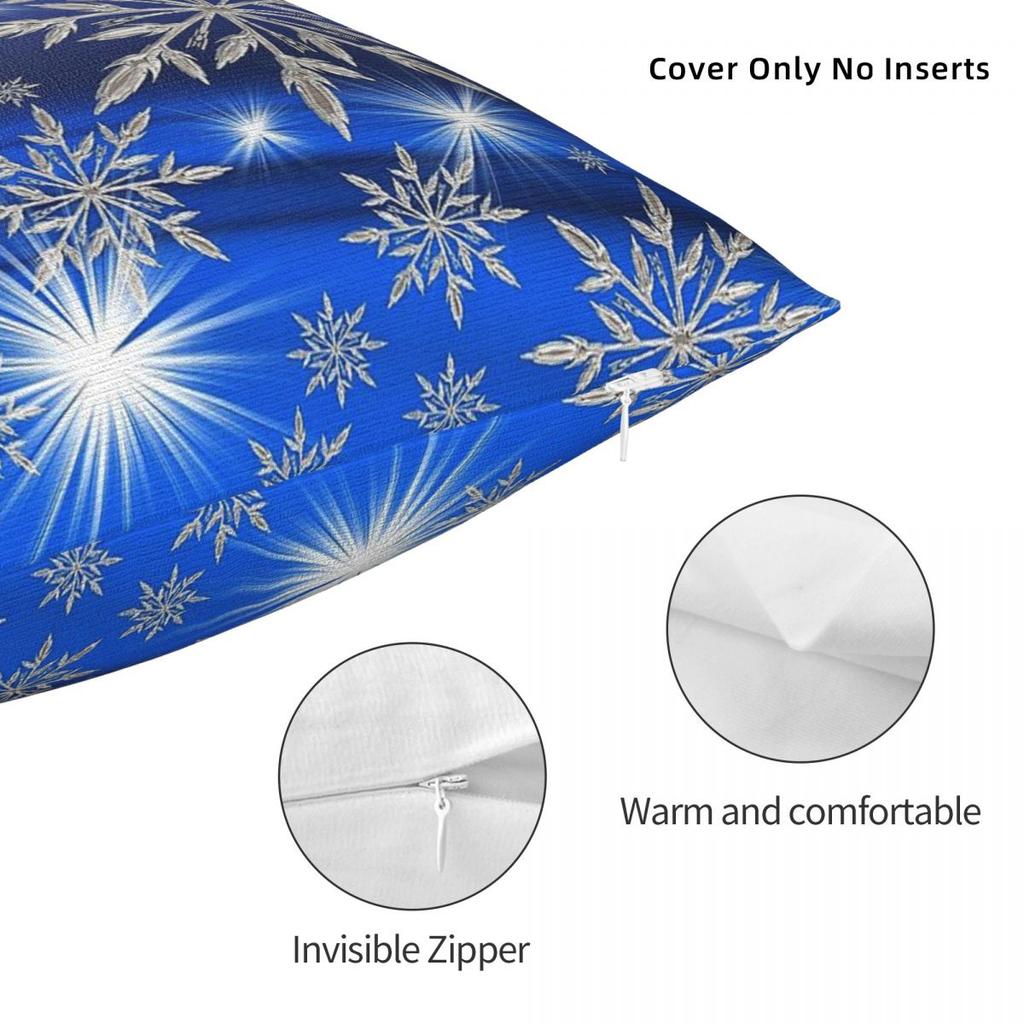 Winter Lights Snowflakes Square Pillowcase Polyester Linen Velvet Printed Zip Decor Home Cushion Case 18"