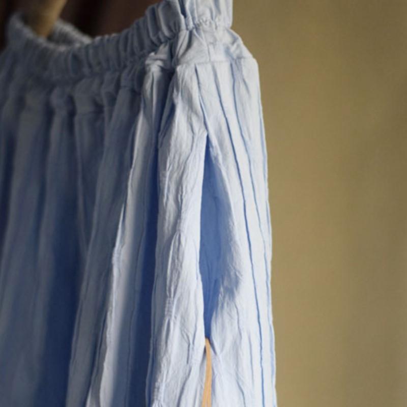 Johnature Women Vintage High Quality Skirts Elastic Waist Blue Spring Loose Soft Women Skirts