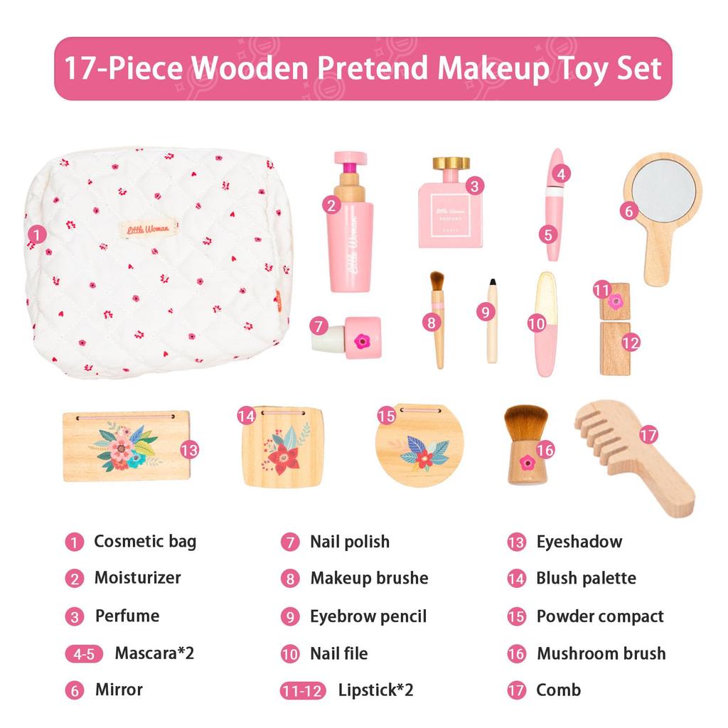 UMU Makeup Set for Girls, Gift, Toy, Kids Cosmetics, Water-Removable, Christmas Gift, Wooden Dresser, Educational Toy, Elementary School Student Toy,