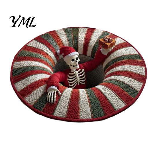 Soft Imitation Cashmere Rug Round Christmas Rug, 39" Santa Snowflake Pattern, Non Slip Carpet Holiday Area for Home Living Room Bedroom Decor Washable