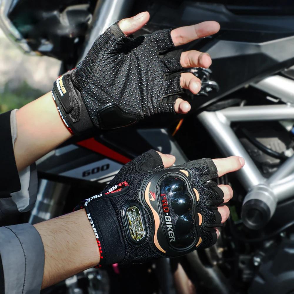 Men's Motocross Carbon Fiber Gloves Half Finger Touch Screen Summer Breathable Anti-Slip Protective for Moto Biking