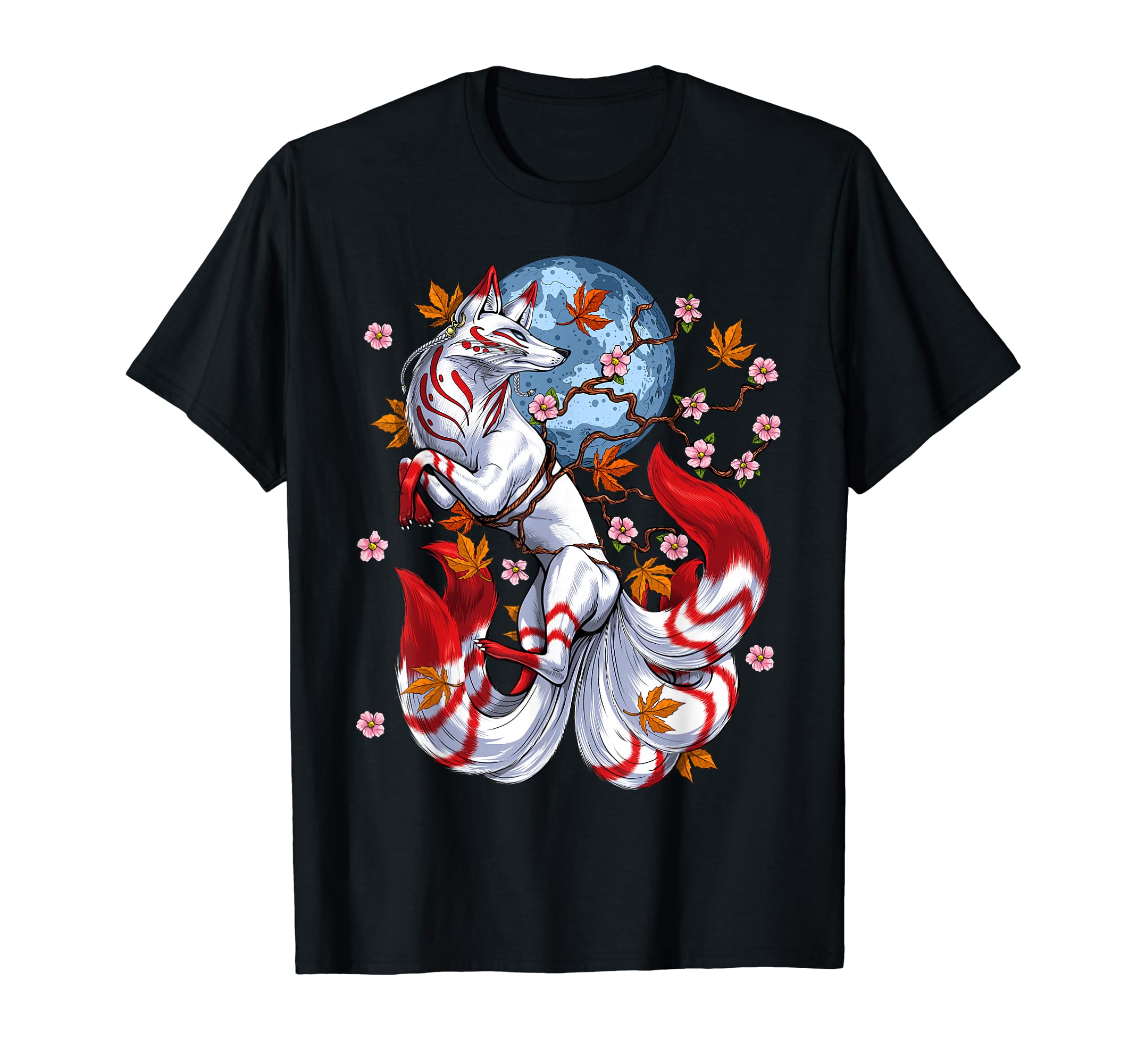 

Fox Japanese Nine-Tailed Fox Cherry Blossoms Fantasy Animals Mythical Creatures Japanese Mythology Folklore T-Shirt