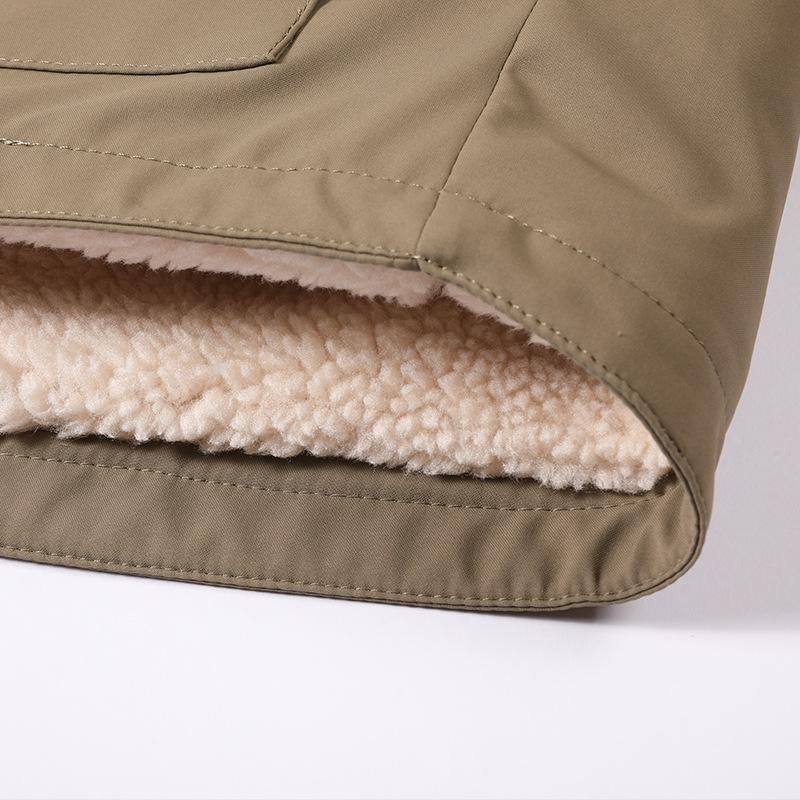 Autumn and Winter Thick Fleece Windbreaker Men's Stand Up Collar Hooded Windproof Jacket Lamb Fleece Warm Jacket Men's Multi Pocket Windbreaker