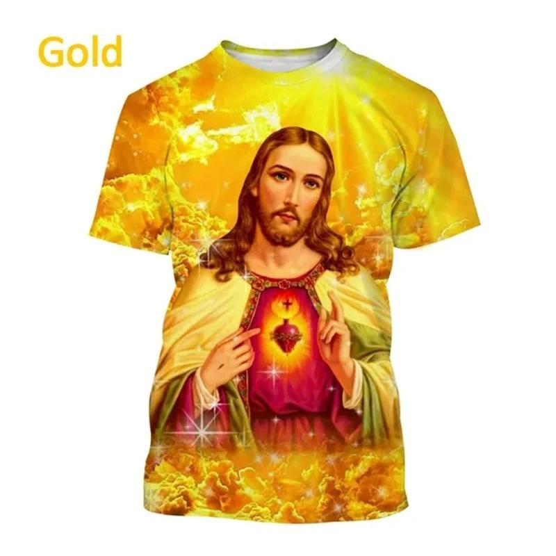 Jezus Kocha Każdego Chrześcijanina Koszulka Drukowana 3D Letnia Moda Wzór Jezusa Mężczyźni Kobiety Gorąca Krótki Rękaw Codzienna Koszulka Ropa Hombre