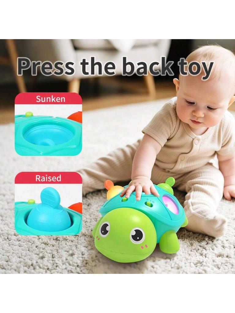 Baby crawling toy with sound and light turtle, baby learning to crawl educational toy, can chew and molar silicone sleep aid toy