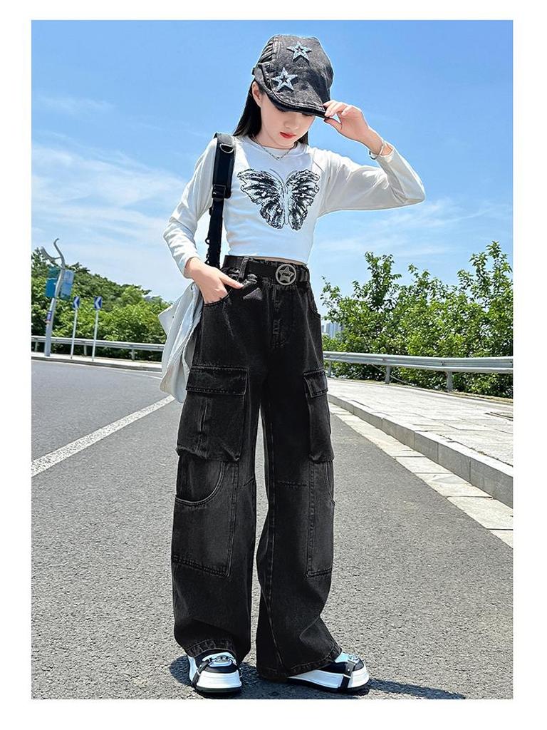 Dívčí zimní 2025 cargo džíny s fleecovou podšívkou