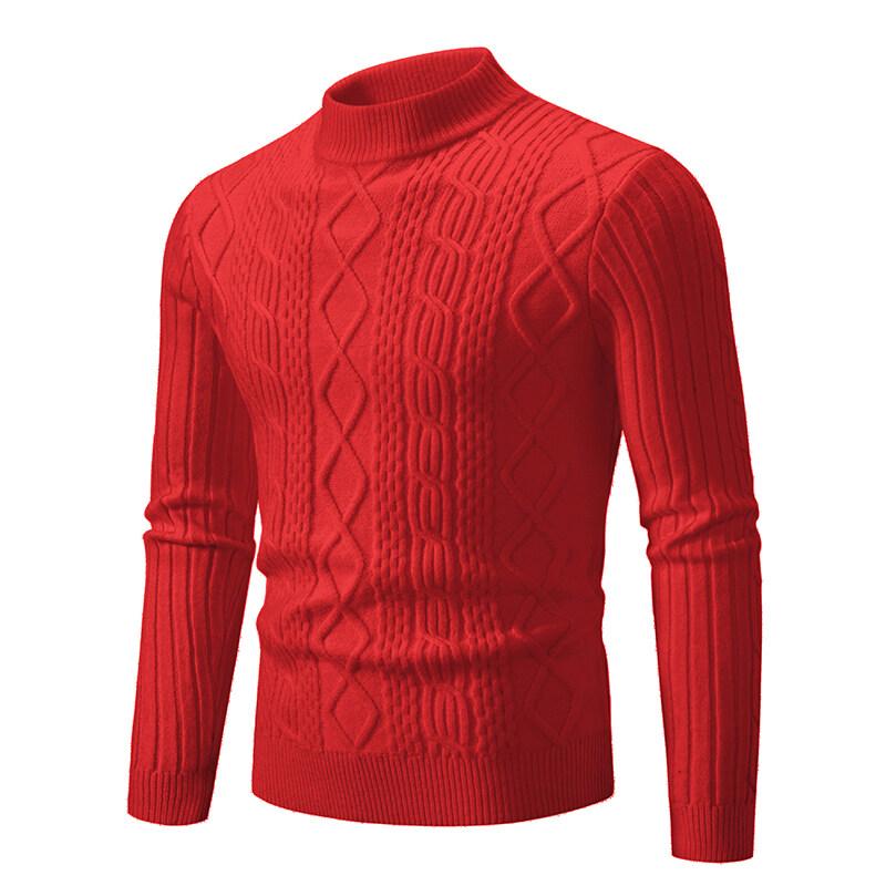 2025 Autumn Men Weave Sweaters Men Warm Half Neck Solid Color Knitted Pullover Sweater Streetwear Homme Casual Harajuku Sweater