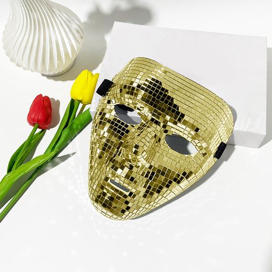 Lightweight Glitter Face Mask Halloween Disco Ball Mask, Breathable Mirror Mosaic Masquerade, Shiny Effect Party Costume for Dance Performance,