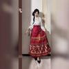 Ming Dynasty Inspired Hanfu Style Stand Collar Blouse With Jacquard Wrap Skirt Women Winter Daily Wear