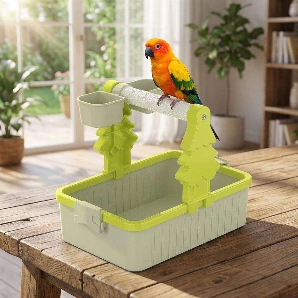 Interactive Bird Feeding Station Rack With Food Cup Parrot Desktop Stand  Pet Supplies