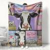 Collage Style Cow Pattern Blanket Warm Cozy Soft Flannel Throw Blanket for Sofa Bed Couch Pastel Vintage Home Decor All-Season