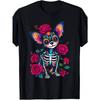 European Sizes Mexican Sugar Skull Chihuahua Dia De Los Muertos Halloween T-ShirtSame Style for Men and Women