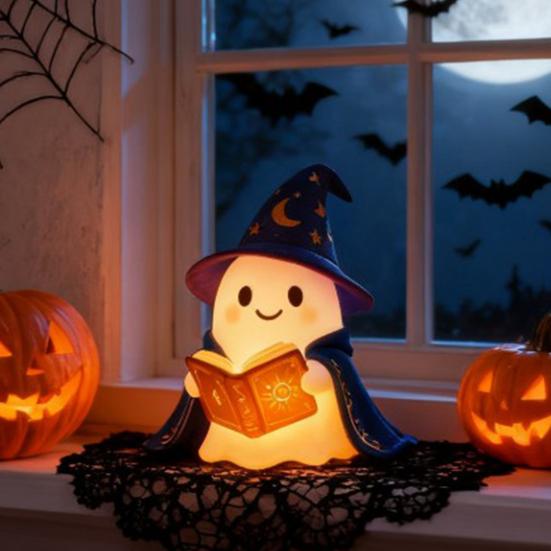 Yousheng 1/2Pcs Enchanting Wizard Ghost Night Light Halloween Reading Book Ghost LED Lamp Home Bedroom Kids Room Decoration Book Lovers Gift