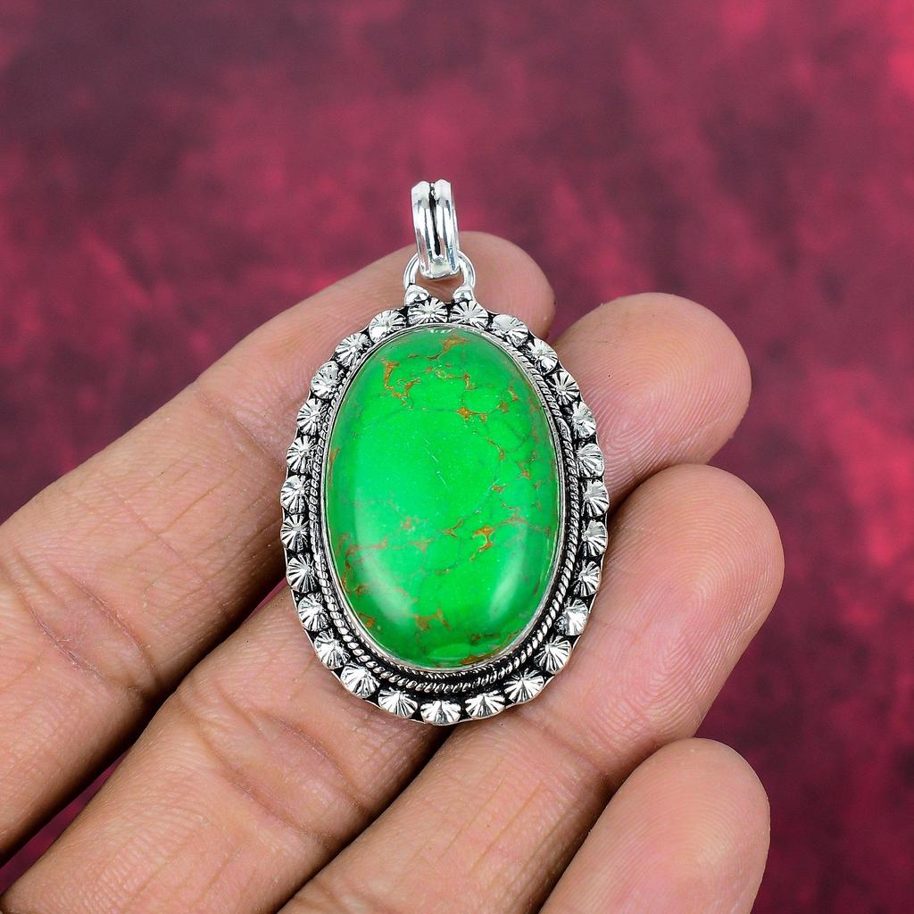 Přívěsek se zelenou mědí a tyrkysem, stříbrný přívěsek 925 s drahokamy, ručně vyrobený přívěsek, úžasné šperky, dárek pro ni