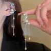 1 Pair Sliver Color Zircon Tassel Ear Clips for Women Fashion Liquid Metal Wing No Piercing Long Chain Ear Cuff Zircon 2025 New