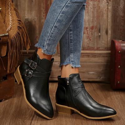 Autumn and Winter New Large Size Pointed Thick Heel Side Zipper Fashionable and Comfortable Short Boots Women