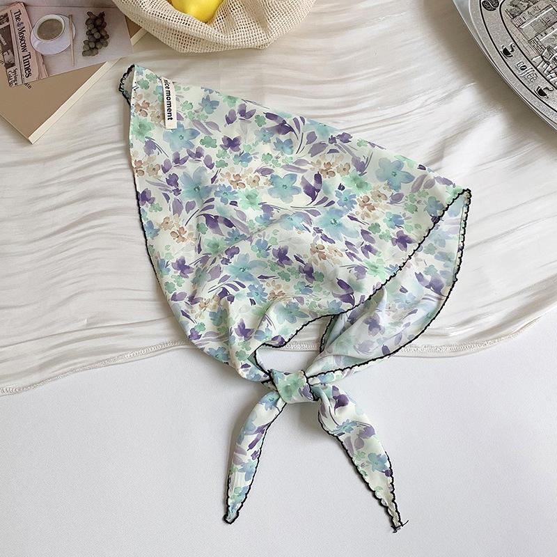 Polka dot silk scarf, striped triangle scarf, headscarf, pastoral multi-functional fashionable sunscreen and breathable polka dot silk scarf