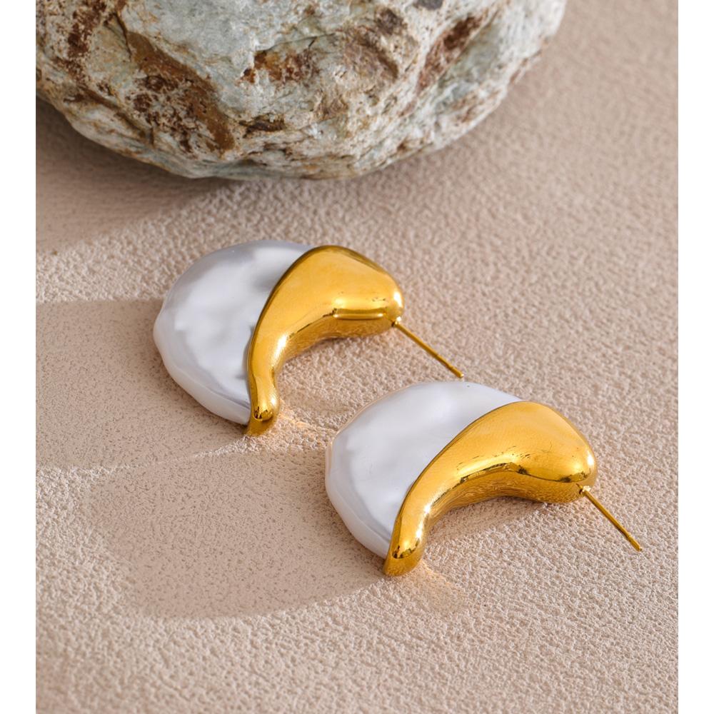 Eetit Women Simulated Pearls Moon Huggie Earrings for Women Stainless Steel Golden Statement Cast Unique Jewelry Prevent Allergy
