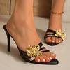 Women's High Heels Summer Slippers Women Sandals Metal Flowers Pointy Open Toe Stiletto Heels Sexy 2026 High-heeled Slippers