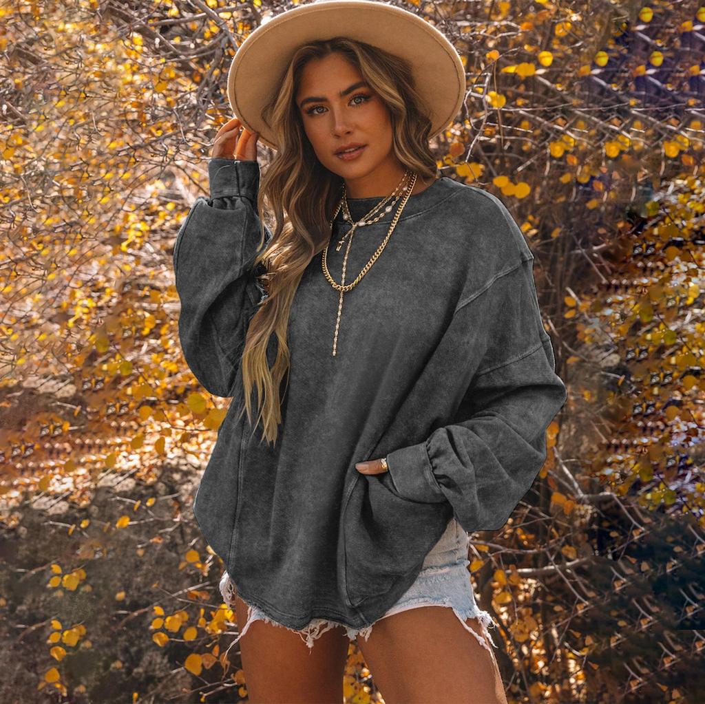 Women's Oversized Crewneck Sweatshirts Criss Cross Twist Back Long Sleeve Tops Casual Pullover Backless Sweatshirt