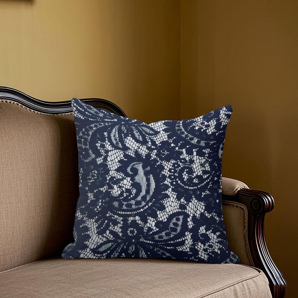 Black Lace Square Jacquard Pillow Cover for Sofa Office Waist Cushion Cover Home Decorative Pillowcase