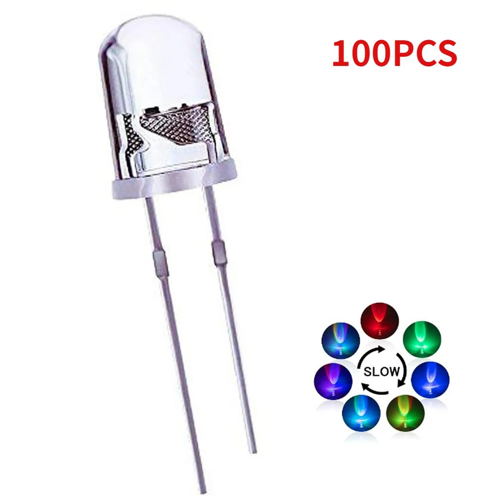 50/100pcs 5mm Multicolor Slow/Fast Flashing LED Diode Transparent Round Full Color LED Blinking Light Emitting Diodes Kit 2 Pins