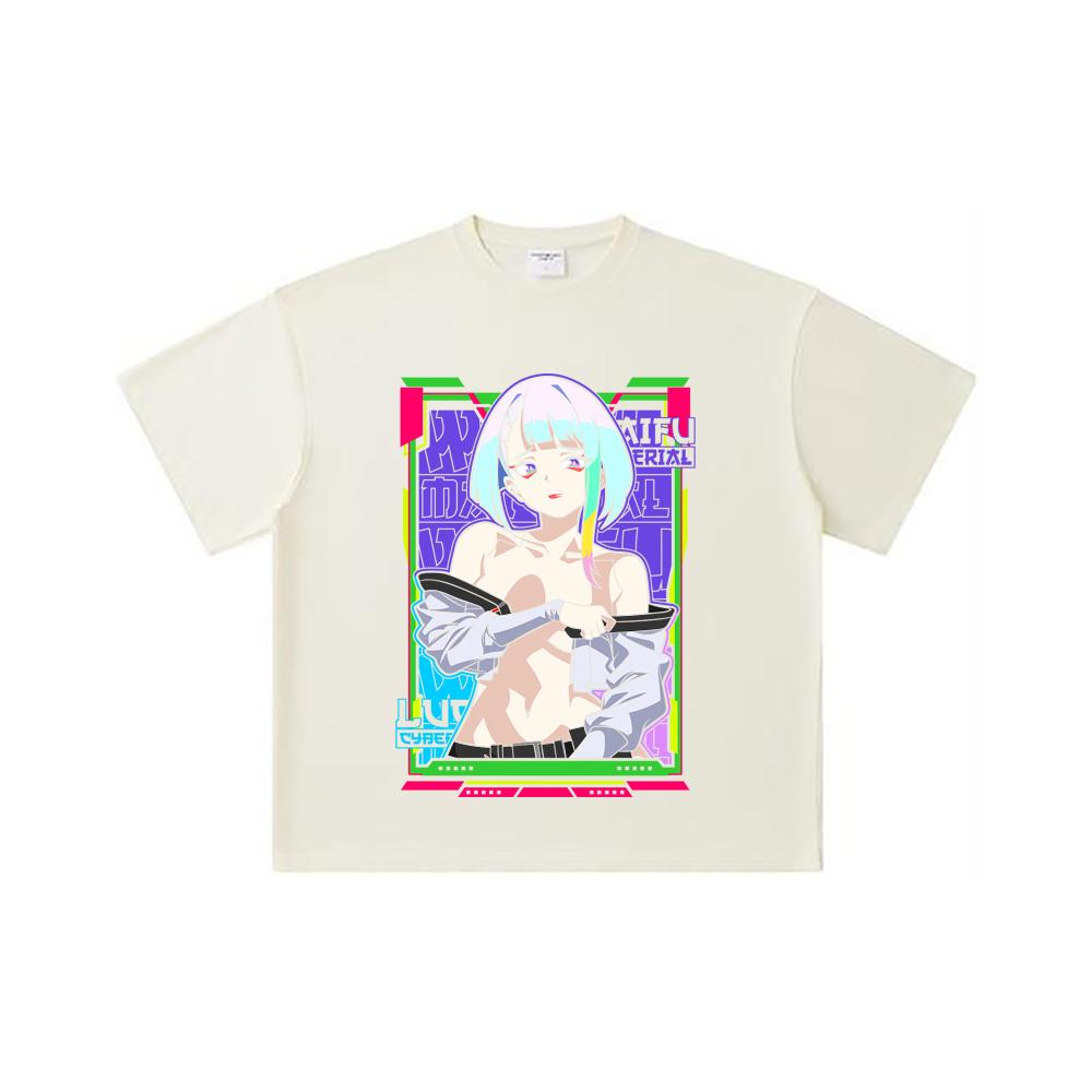 260 GSM Double Yarn 32 Count 100% Cotton Cyberpunk V11 Lucy Waifu Print Unisex Heavy Cotton T Shirt