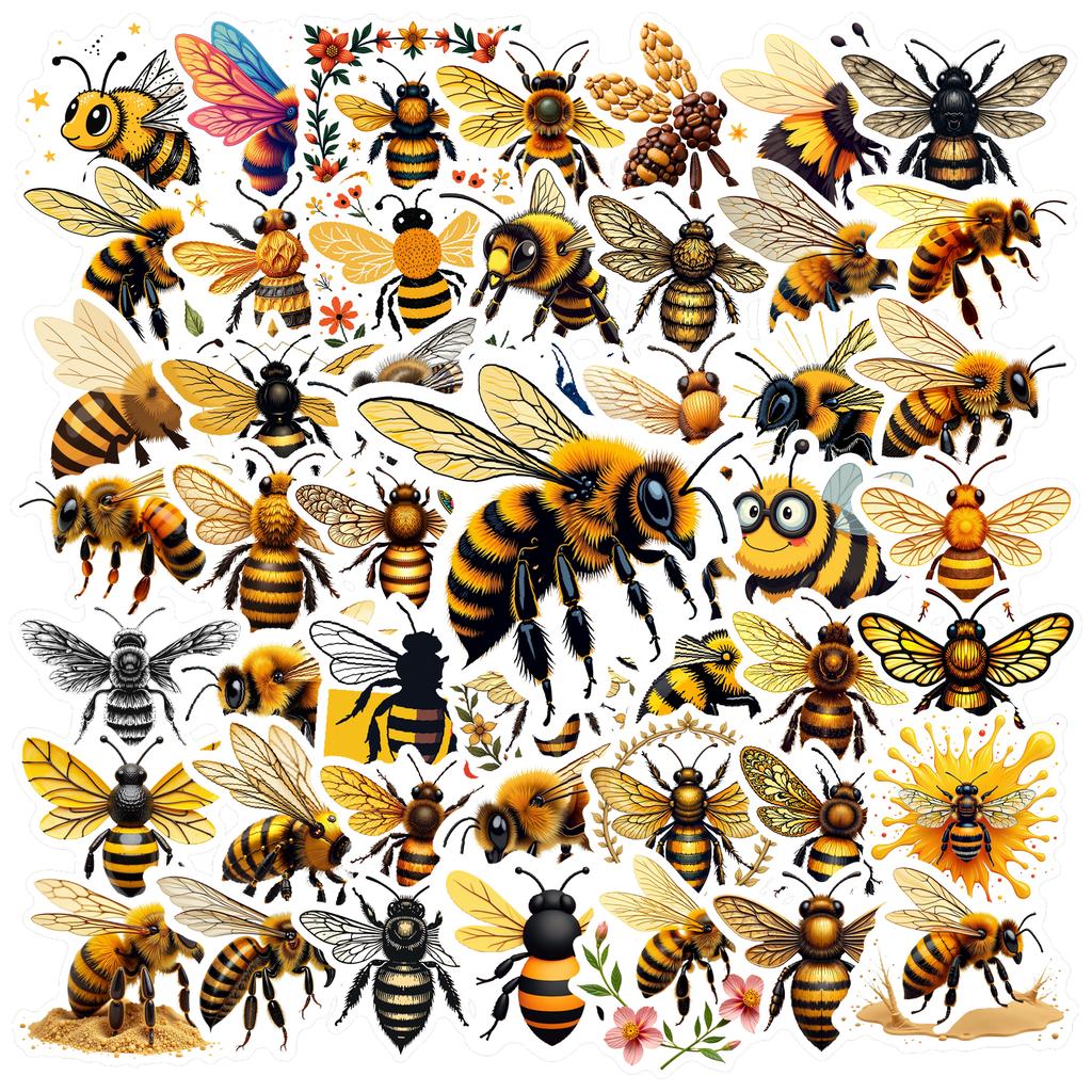 35-70pcs Bee Stickers Spring Summer Insect Graffiti Sticker Diy Skateboard Diary Laptop Decals Stationery Stickers