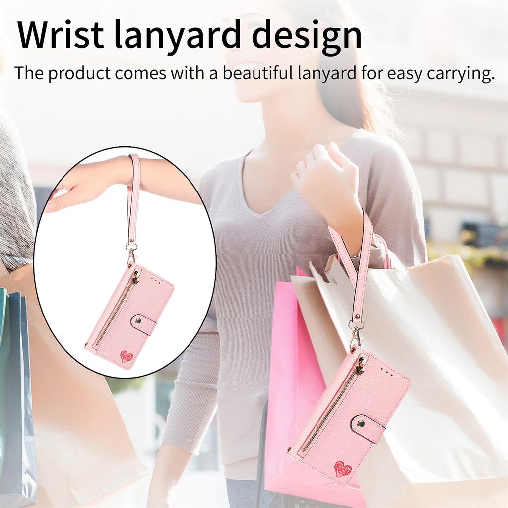 For iPhone 17 Pro Case RFID Blocking Zipper Pocket Leather Wallet Phone Cover with Strap