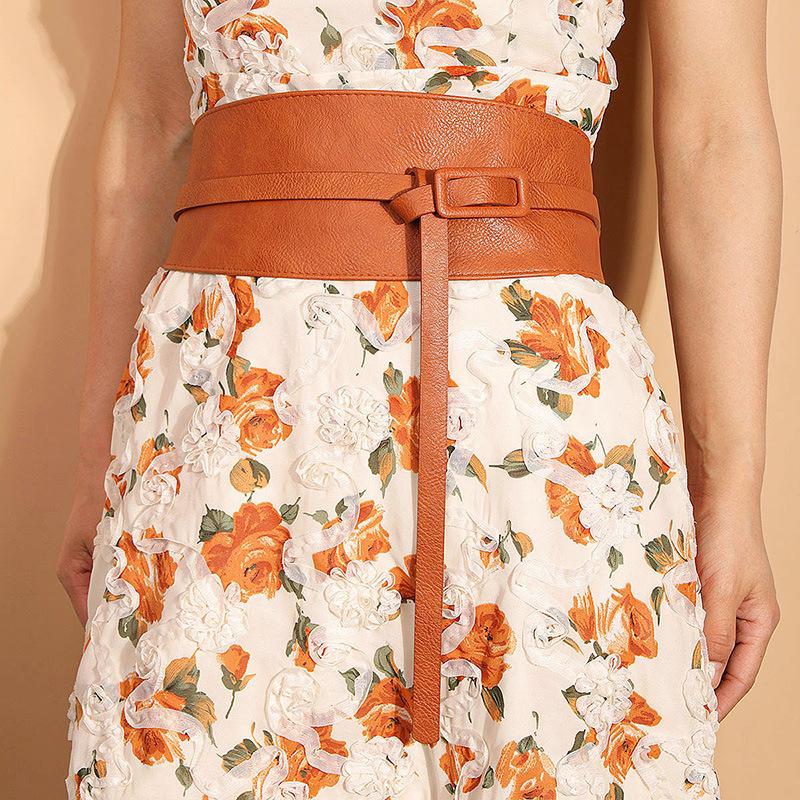 Women's Versatile and Fashionable Adjustable Leather Waist Seal for Women's Texture Wide Streamer Waist Seal for Women