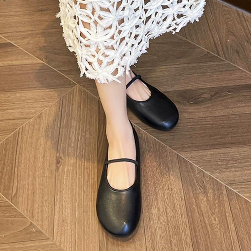 One-word leather soft-soled Mary Jane single shoes women's small heels ballet shoes small leather shoes ladyshoes