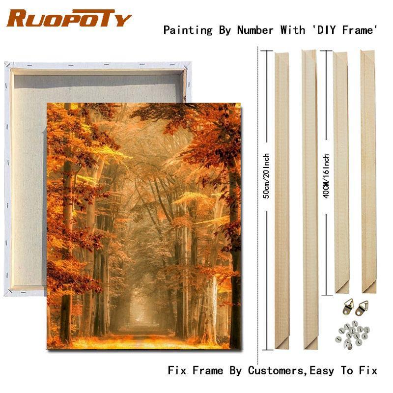 RUOPOTY Obrázek podle čísel Podzimní nástěnné umění DIY rám Jedinečný dárek Ručně malovaný olejomalba podle číselného stromu Scenérie do obývacího pokoje